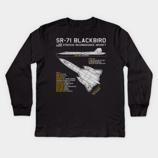 SR-71 Blackbird Blueprint US Aircraft Plane Airplane Kids Long Sleeve T-Shirt